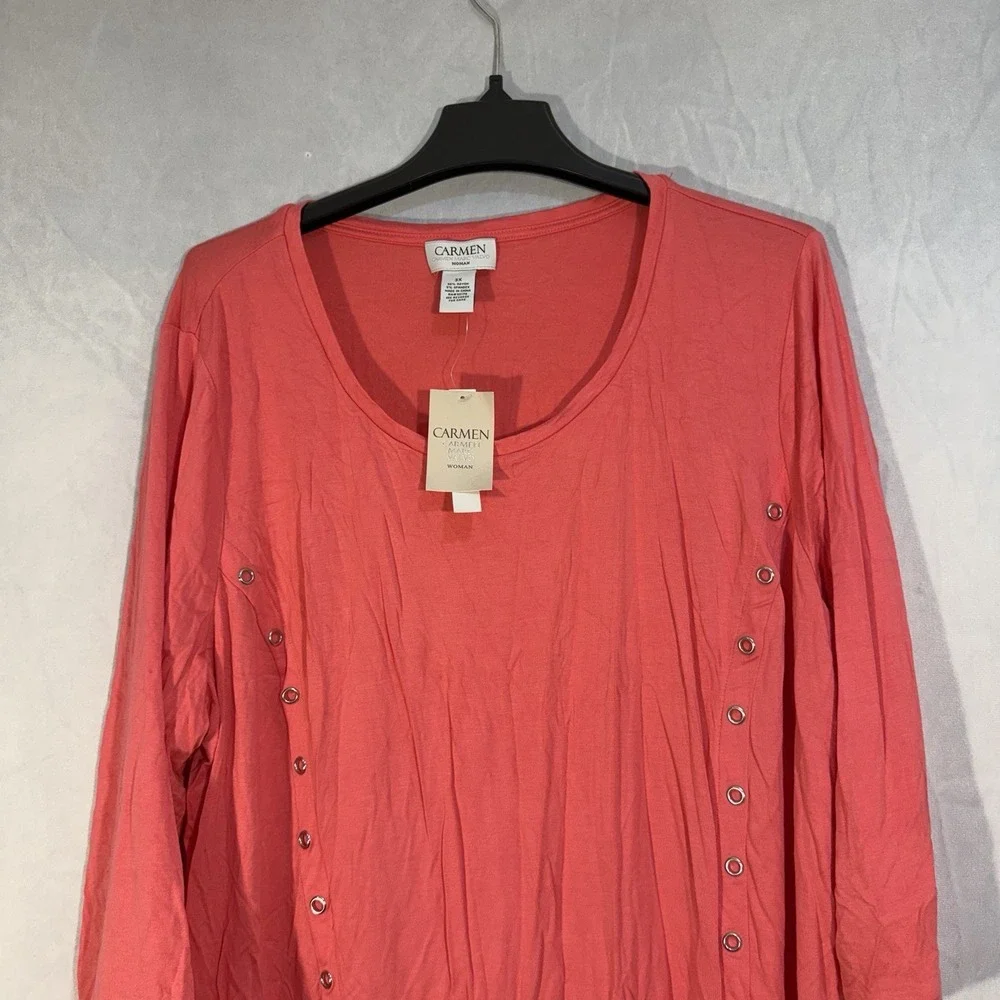 carmen marc valvo Tunic Studded Blouse Pink 3X Rayon NEW Summer Top Comfort Soft - Picture 2 of 8